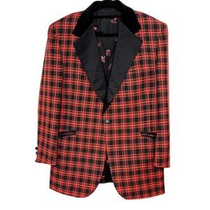 Rare 70’s Formal Tux Jacket Lord West Red Blk Plaid Vintage 46L